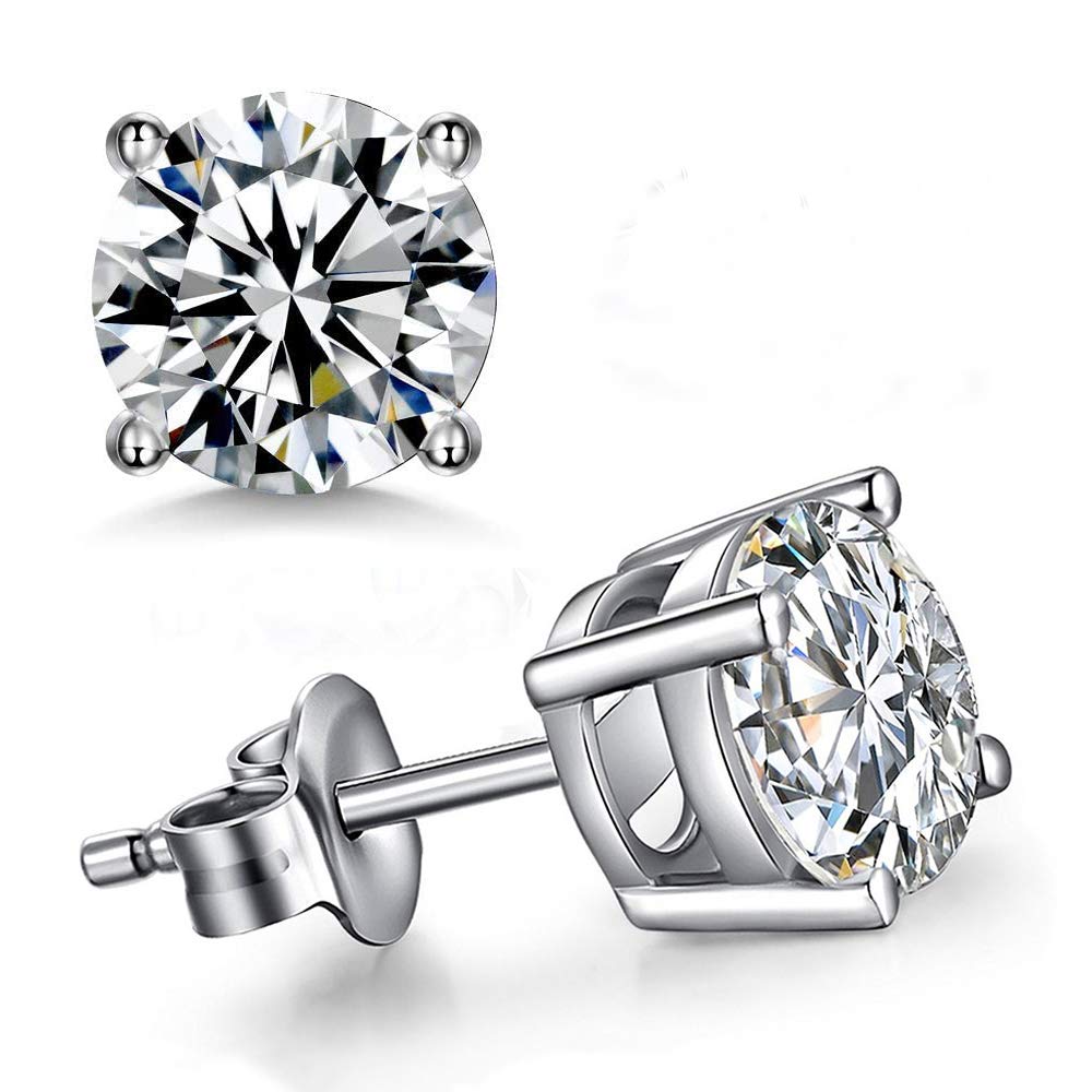 Gulicx 5mm 925 Sterling Sliver Stud Earring for Women, Hypoallergenic 14K White Gold Plated Round CZ Cubic Zirconia Simulated Diamond Unisex Cartilage Stud Earrings, Gift for Women Men Girls Teens