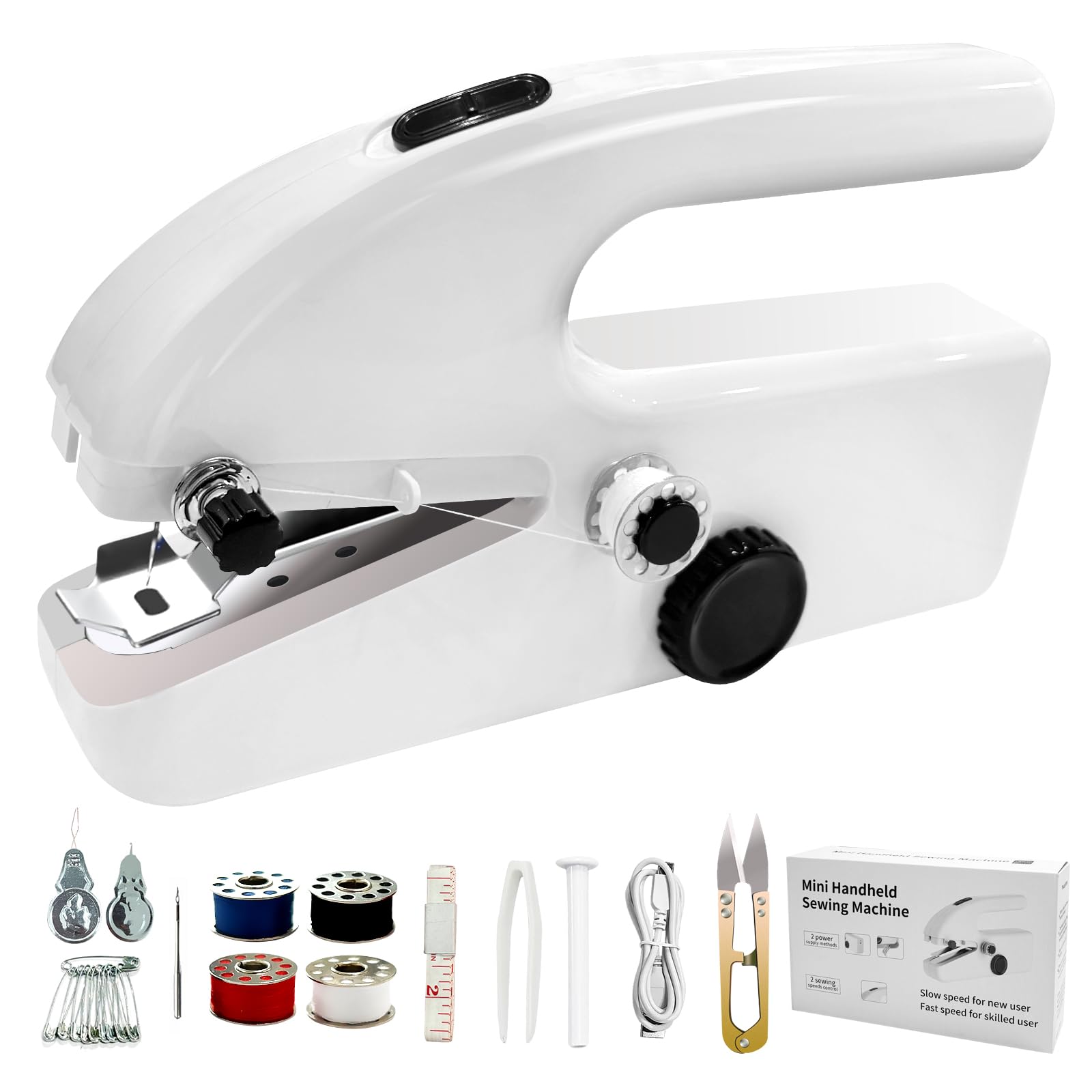 Photo 1 of Portable Mini Handheld Sewing Machine - Dual-Speed Electric hand held Sewing for Beginners & Adults,Suitable for Travel,Clothes, Fabrics and Quick Home Repairs, Complete Accessories Kit