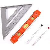Rafter Square and Torpedo Level Set,Carpentry Squares, Magnetic Leveler Tool with Different Bubbles/45&deg;/90&deg;/180&deg;Measuring Woodworking Square,Aluminum Rafter Square, Carpenters Square(Silver)