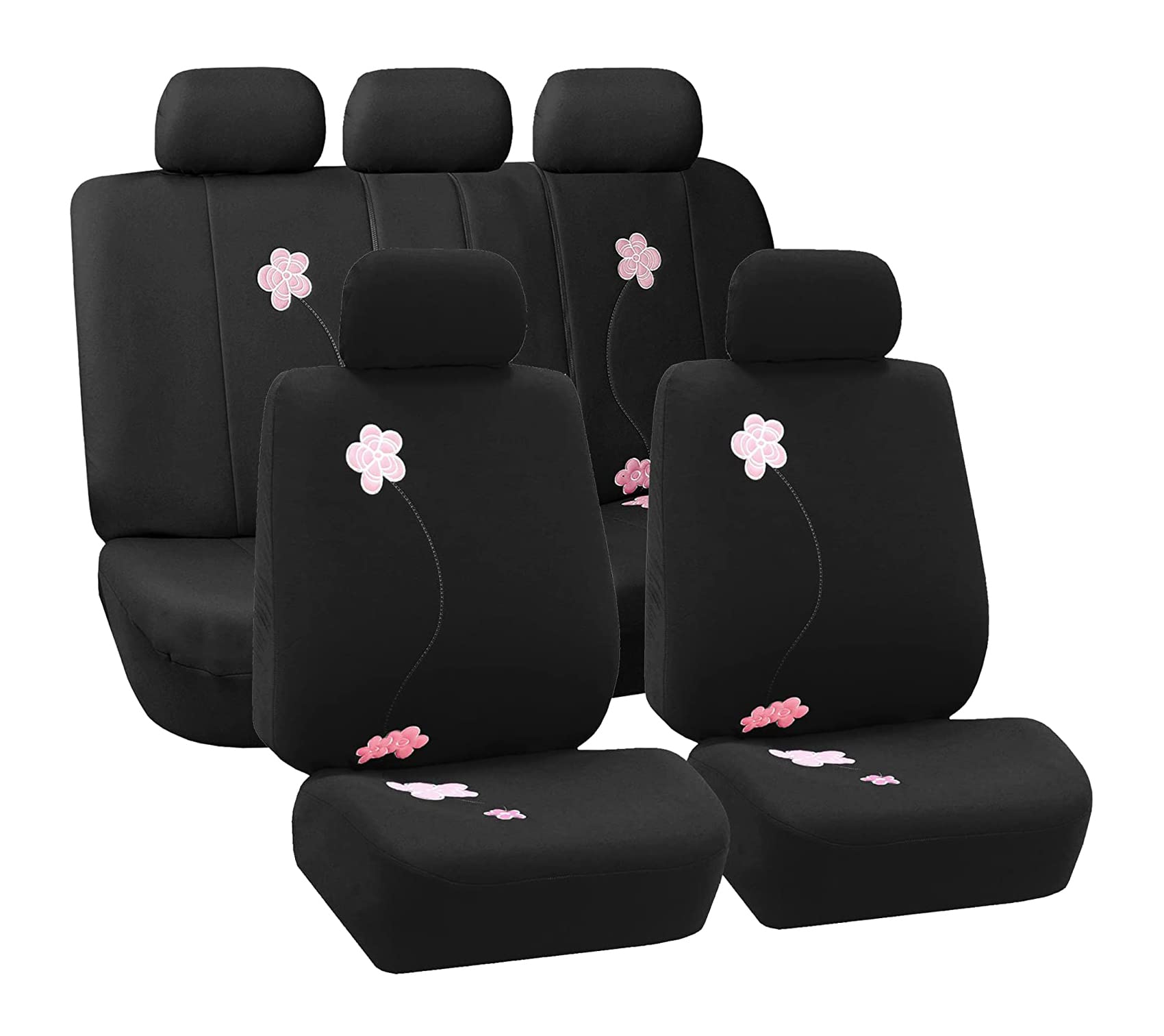 Photo 1 of FH Group Full Set Cloth Car Seat Covers, Universal Fit, Low Back Front Seat Covers, Airbag Compatible, Split Bench Rear Seat, Washable Seat Cover For SUV, Sedan, Van, Black