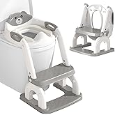 DEEKI Potty Training Seat Upgrade 2 in 1 Toddler Training Toilet Chair Potty Seat with Step Stool Ladder for Baby Kids Boys Girls(Grey)