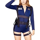 HOTSO Women Sexy Cop Costume Police Officer Outfit Long Sleeve Jumpsuit Law Enforcement Halloween Cosplay Zipper Romper Bodysuit Naughty Uniform