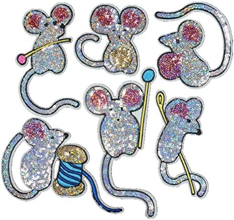 6 PCS Sequins Mouse DIY Applique Embroidered Sew Iron on Patch