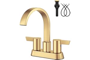 Aolemi Bathroom Faucets for Sink 3 Hole,4 Inch Centerset Waterfall Faucet 2 Handle for Bathroom Sink with Pop-Up Drain and Supply Lines Brushed Gold