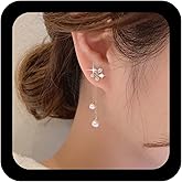 Ximdble Vintage Pearl Ear Jacket Earrings Crystal Flower Stud Earrings Long Pearl Drop Front Back Long Tassel Chain Dangle Jewelry for Women