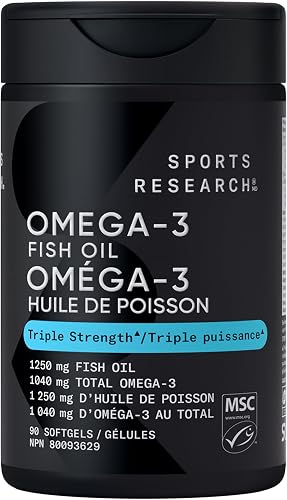 Sports Research® Omega-3 Fish Oil 1250mg from Wild Alaska Pollock, 90 Count | Always Fresh Never Fishy | 690mg EPA 260mg DHA per Softgel · Heart & Brain Health* · MSC Certified Sustainable - 90 Servings