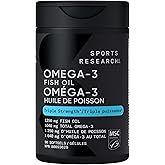 Sports Research Triple Strength Omega 3 Fish Oil - Burpless Fish Oil Supplement w/EPA & DHA Fatty Acids from Wild Alaskan Pol