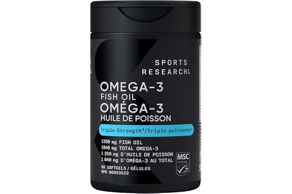 Sports Research Triple Strength Omega 3 Fish Oil - Burpless Fish Oil Supplement w/EPA & DHA Fatty Acids from Wild Alaskan Pol