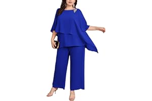 Hanna Nikole Plus Size Mother of Bride Pant Suits 2 Piece Chiffon Sets Ruffle Layers Wedding Guest Outfit