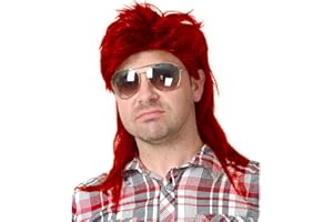 Baruisi Mens Mullet Wig 70s 80s Halloween Cosplay Costume Wigs for Fancy Dress,Red