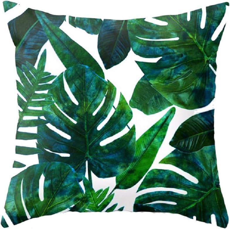 Meihuida Pillow Cases Tropical Rainforest Cushion Cover Leaf Print Pillowcases Home Bed Room Decorative Palm Tree Leaves 17.7 x 17.7 Inch