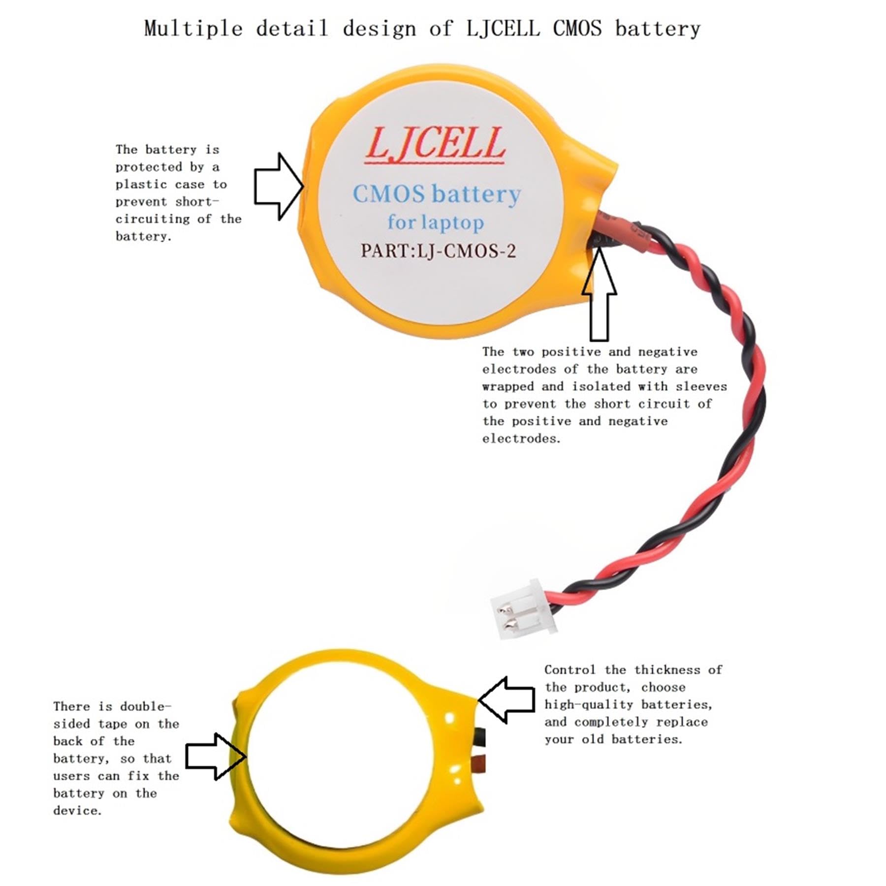 LJCELL Cmos Battery Compatible with Intel Nuc 5PPYH for Ps2 and Ps3 for PlayStation 2 and PlayStation 3 Backup Bios Rtc Cr2032 Battery with 2 Wire Cable and Connector