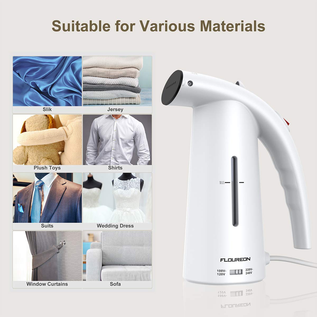 FLOUREON Clothes Steamer Hand held Steamer Clothes Clothing Steamer 150ML Travel Steamer Garment Steamer with Auto Shut-off Function for Clothes, Curtains,Home, Office,Travel(White)