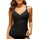 Women Tankini Top Only - Tummy Control Bathing Suit Top V Neck Twist Front Swim Tank No Bottom 2025