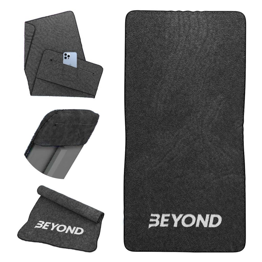 Beyond Gym Towel with Zip Pocket Cotton, High Absorbent for Crossfit Weightlifting and Running Black
