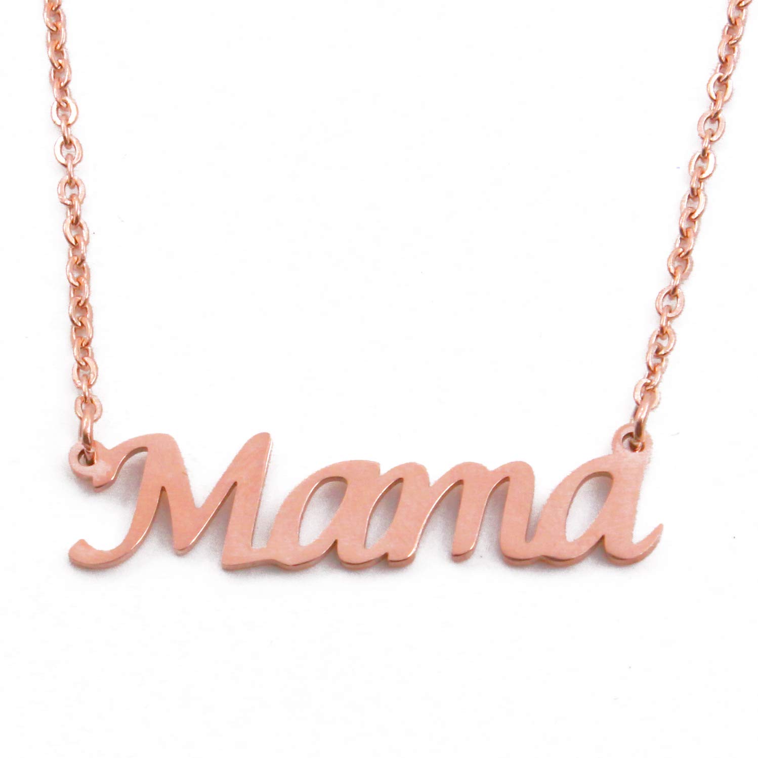 Kigu Mama Name Necklace Personalised 18ct Rose Gold Plated, Custom Dainty Name Pendants, Jewellery for Ladies, Girlfriend, Mother, Sister, Friends Inc Bag & Box