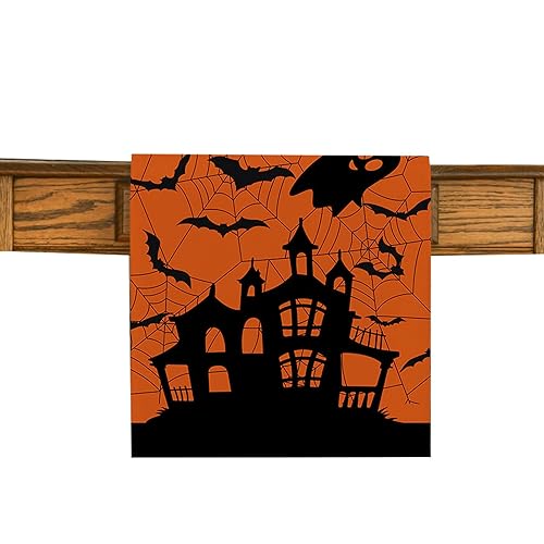 Halloween Table Runner,Haunted House Decorative Holiday Table Runner,Creepy Scary Runner,Seasonal Autumn Kitchen Dining Table Decoration for Halloween Scream Party Supplies Table Decorations,13x71In