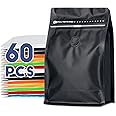 Coffee Bags with Valve(60pcs,8 oz,1/2 lb) Vented Coffee Beans Packaging Bags High Barrier Aluminumed Foil Flat Bottom Heat Sealed Side Zipper Resealable Storage Bag for Home or Business（Black）