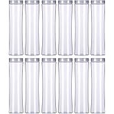 VeleGO 12 Pack Clear PET Empty Wide Mouth Plastic Sensory Bottles with Screw Caps for Jelly Beans, Juice and Other Beverages (Diamond Lids)