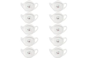 Bicuzat 10 PCS White Ceramic Teapot Shaped Tea Bag Holders, Coasters, Caddies & Saucer