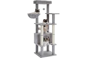 PEQULTI 54 Inches Multi-Level Cat Tree Cat Tower for Large Cats with Sisal-Covered Scratching Post, Cozy Cat Condo, Cat Hammock and Wide Top Perch for Indoor Cats Grey