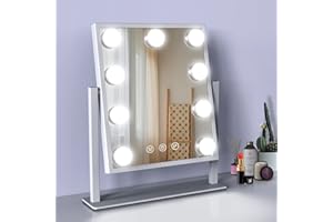TUREWELL WEILY Hollywood Vanity Mirror with Lights,Large Lighted Makeup Mirror with 3 Color Light & 9 Dimmable Led Bulbs,Smart Lighted Touch Control Screen & 360 Degree Rotation(White)