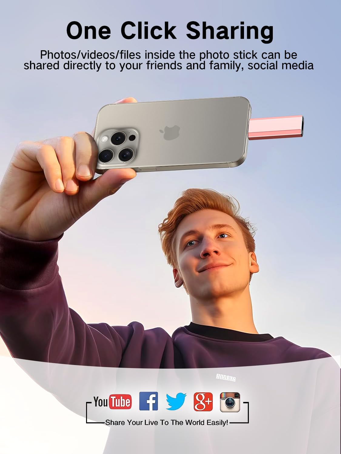 EATOP 512GB Flash Drive Intended for iPhone iPad, Memory Stick Storage for Photos and Videos Backup, Compatible with iPhone iPad Android PC, Plug and Play, No Application Required (Pink)