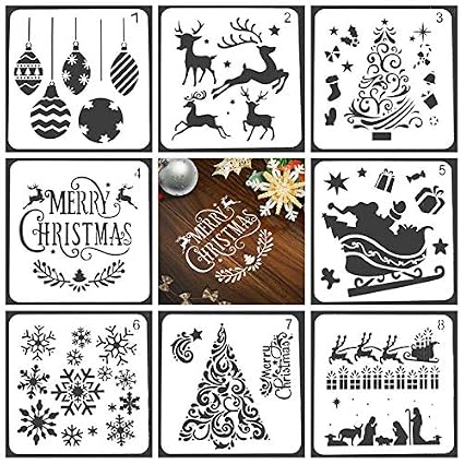 Amazoncom Hamkaw Merry Christmas Stencil 8 Pcs Reusable