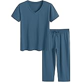 Latuza Women's Cotton Pajamas Set Tops and Capri Pants Sleepwear