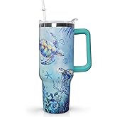 30 Oz Sea Turtle Tumbler with Handle Lid and Straw,Watercolor Ocean Sea Turtle Double Wall Vacuum Stainless Steel Cup Water Bottle Travel Coffee Mug,Hawaiian Sea Turtle Decor,Accessories