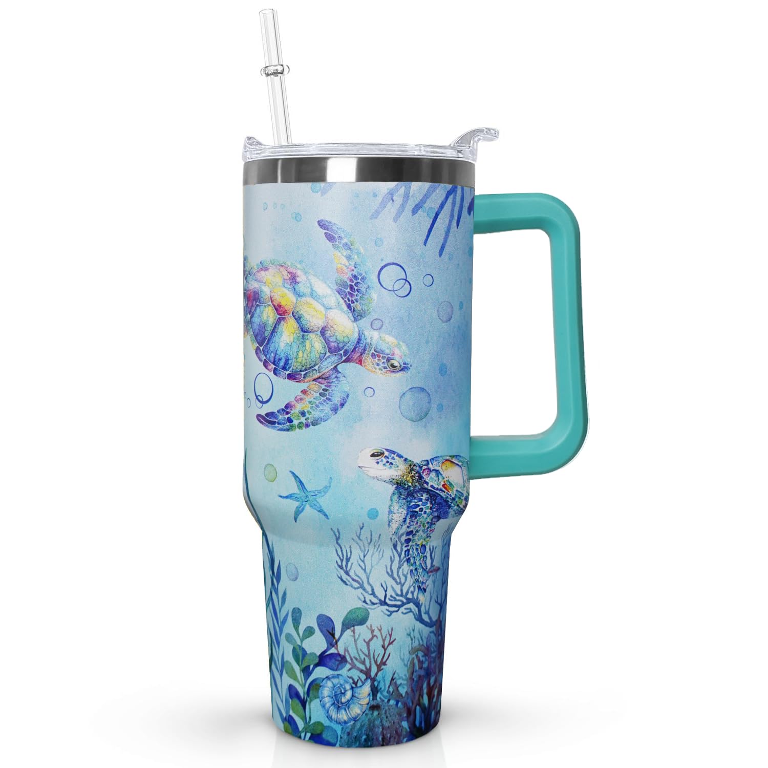 Photo 1 of Ceovfoi 40 Oz Sea Turtle Tumbler with Handle Lid and Straw,Double Wall Vacuum Stainless Steel Watercolor Ocean Turtle Cup,Water Bottle,Travel Coffee Mug,Hawaiian Sea Turtle Decor,Accessories