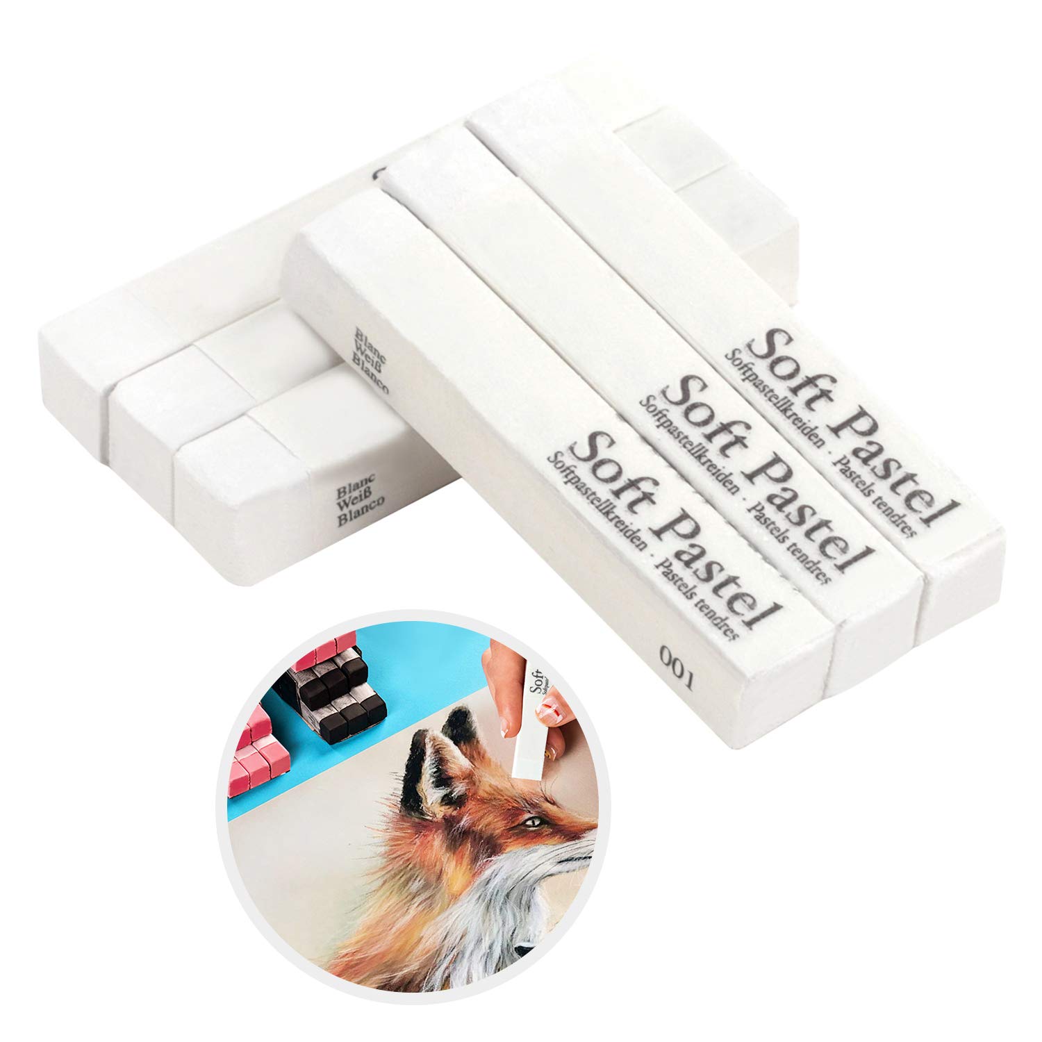 FakeFace 6 Pcs Soft Pastel Drawing Chalk Art Set, Soft Square Sketching Pastels, Ideal for Beginners, Artists, Children, Kids, Students, White