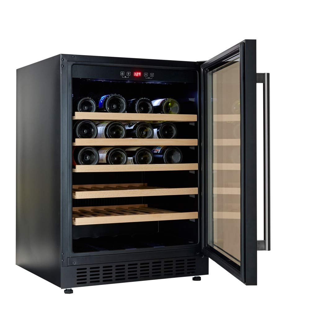 Cookology CWC601BK Black Glass 60cm Wine Cooler 54 Bottle Undercounter