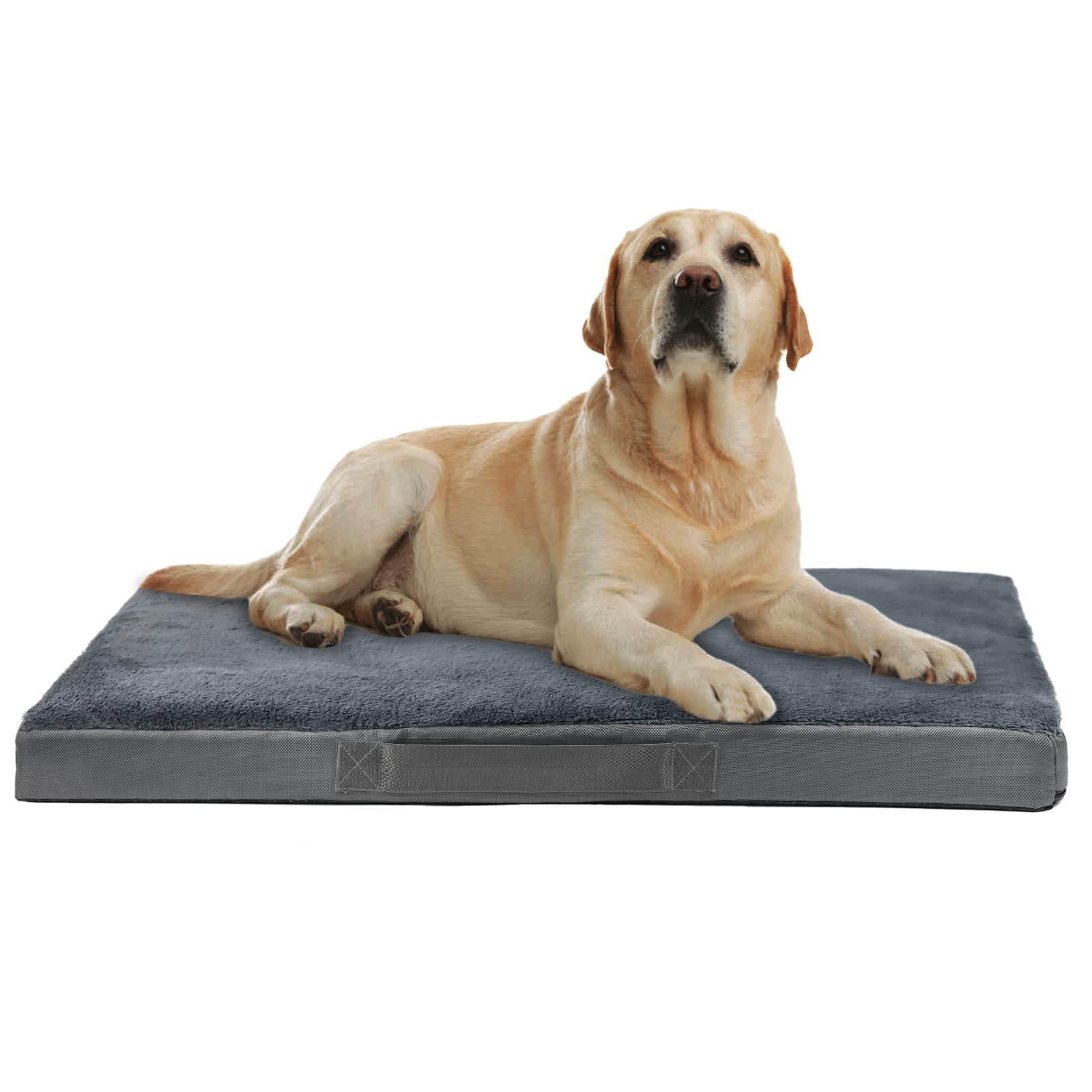 Nepfaivy Dog Bed - Large, Washable, Waterproof Orthopedic Bed and Mattress for Dog Crate, 90×60×7.5cm, Soft, Medium, Removable, Washable Plush Covers, Dark Grey