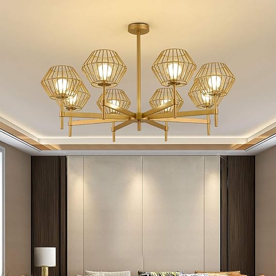 DGHJK Moderner Kronleuchter in 8 Lichtern Gold, Mitte des Jahrhunderts