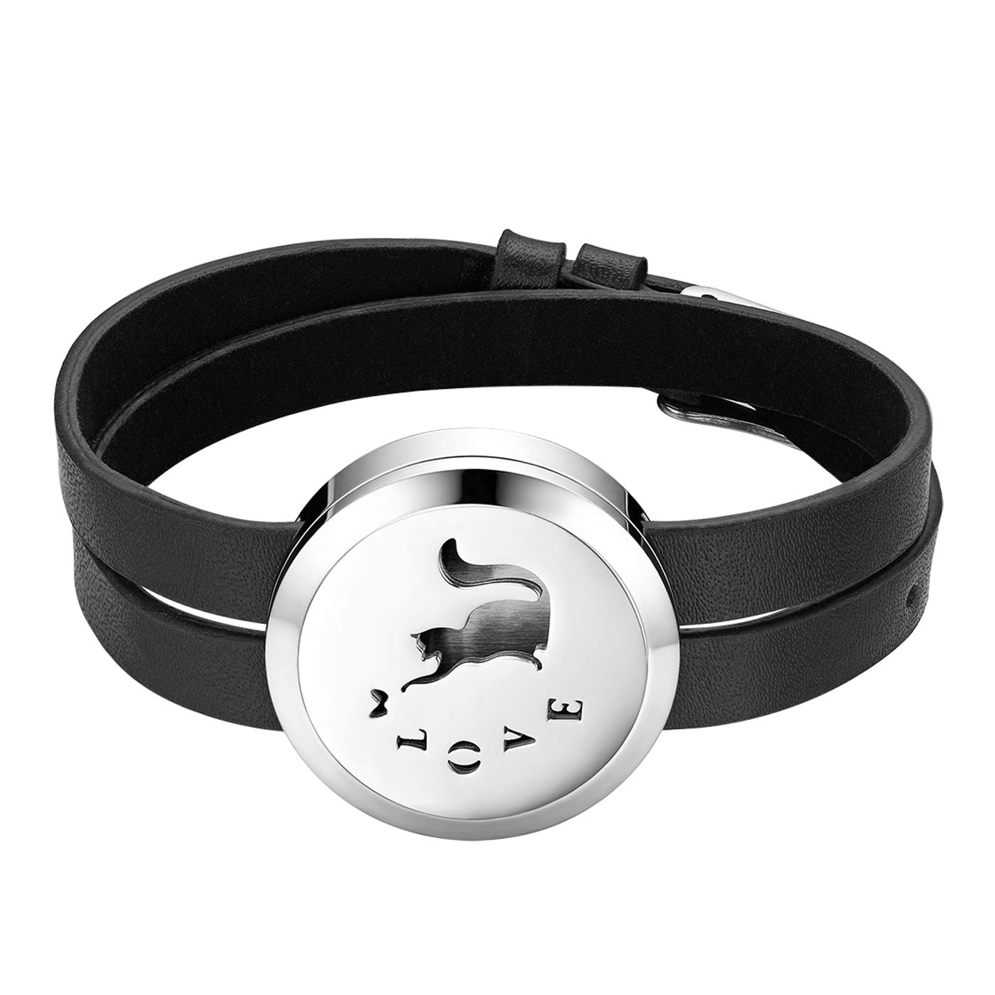 JewelryWe Essential Oil Diffuser Bracelet,Stainless Steel Aromatherapy Locket Bracelets Leather Band with 6 Color Pads,Adjustable Size for Women Girls