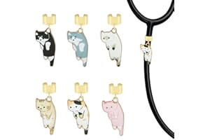 HUAAPLEVLA 6Pcs Stethoscope Charms Personalized Cat Kitty Stethoscope Accessories Gifts for Nurse Graduates Doctor Surgeons V