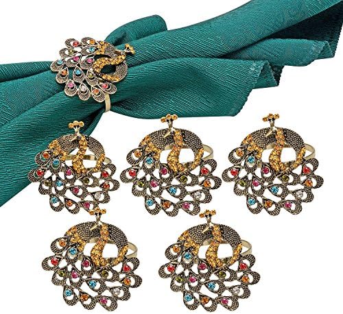 TtoyouU Set of 6 Alloy Delicate Vintage Peacock Napkin Rings with Colorful Diamonds for Dinner,Banquet,Parties (Vintage Peacock)