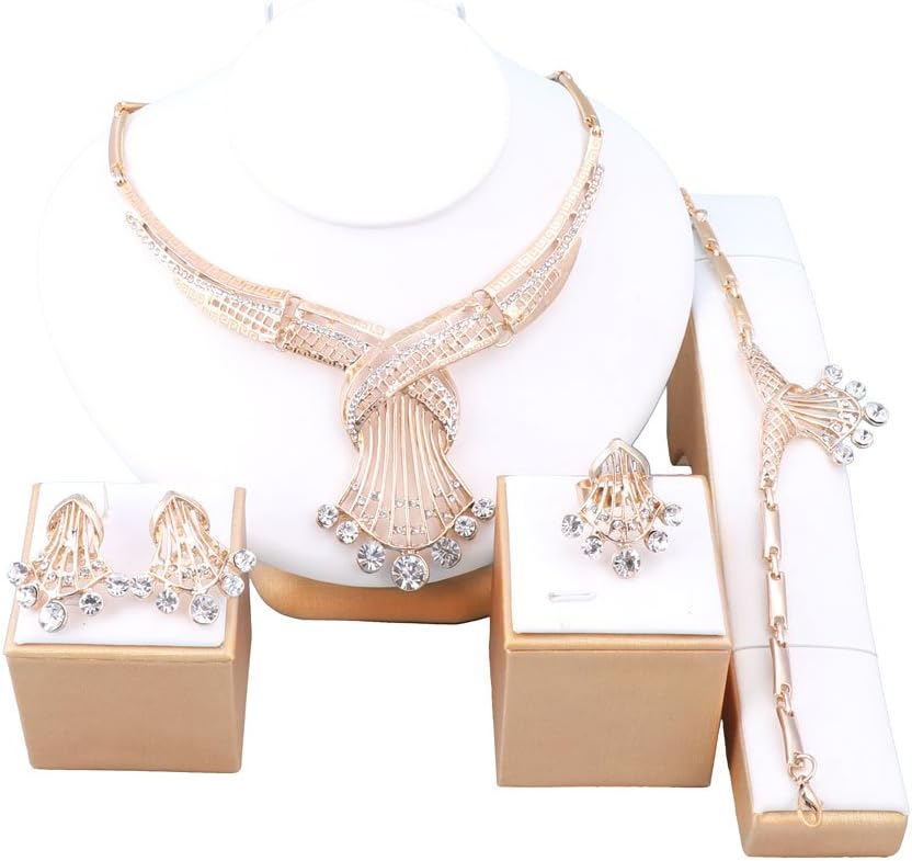 OUHE Jewelry Sets for Women Crystal Tassel Gold Plated Wedding Necklace Sets