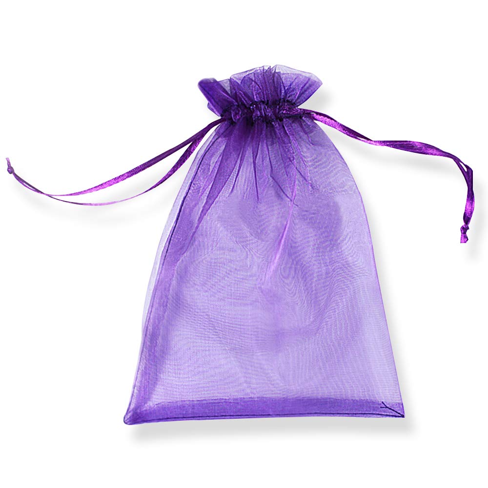 PLECUPE 100 Pcs Organza Bags, Large 16 x22 cm Wedding Favours Bags with Drawstring for Wedding, Christmas, Birthday, Anniversary, Baptism - Purple
