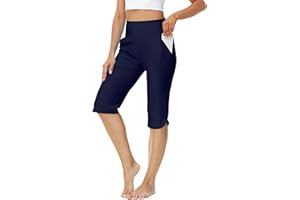AOBUTE Womens Swim Capris Pant Sun Protection High Waisted Swimming Leggings with Pockets (No Lining)