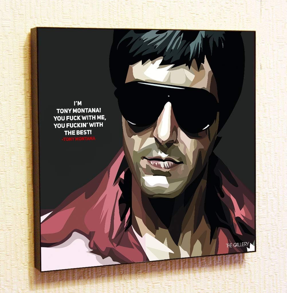 Tony Montana 2 Al Pacino Scarface Framed Poster Pop Art for Decor with Motivational Quotes Printed (20x20 (50.8cm x 50.8cm))