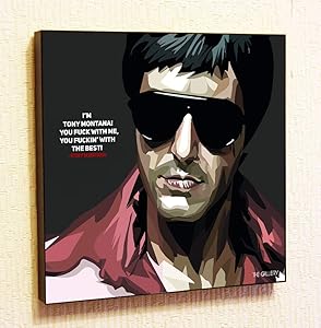 Tony Montana 2 Al Pacino Scarface Framed Poster Pop Art for Decor with Motivational Quotes Printed (20x20 (50.8cm x 50.8cm))