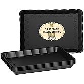 6 Pack Black Plastic Serving Trays - 9 x 13 Party Serving Trays and Platters - Black Serving Tray - Serving Platter Tray for Party