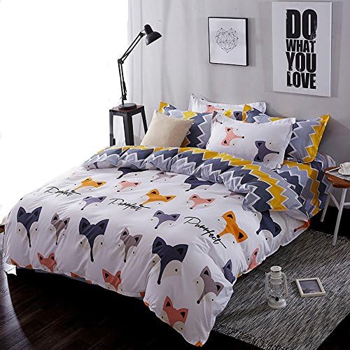 Fox Pattern Bedding Pillowcase Quilt Cover Duvet Cover Set (Double)