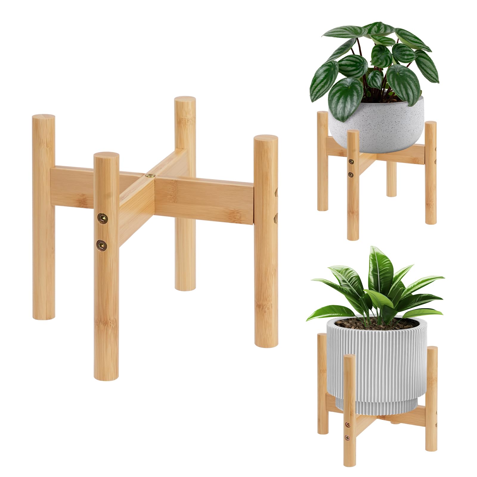 QUMENEY 1Pc Mid Century Modern Indoor Plant Stand Wood Flower Pot Holder for Home Office Garden Patio Lawn Yard Restaurant Cafe (Small)