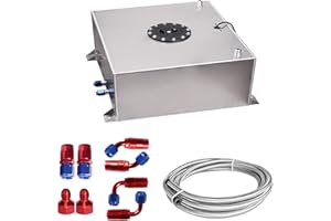 Edicapo Universal 15 Gallon 60L Fuel Cell Tank Polished Aluminum Silver with Cap/Level Sender/12FT Oil Feed Line