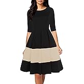 oxiuly Women's Vintage Half Sleeve O-Neck Contrast Casual Pockets Party Swing Dress OX253