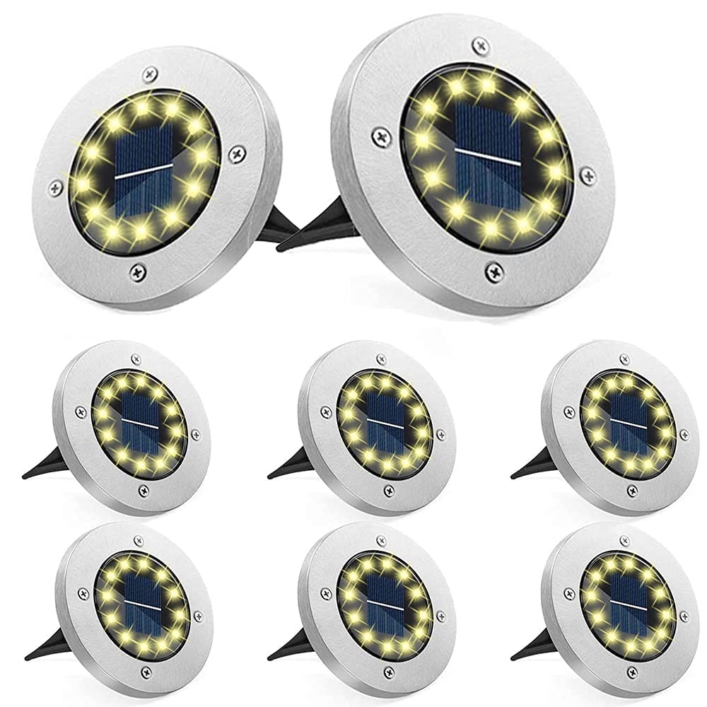 Bzavor 8 Solar Floor Lights Outdoor 12 LEDs Lights with Upgrade Solar Panel Garden Light Spotlight Decoration for Lawn, Walkway, Pool, Patios (Warm White)