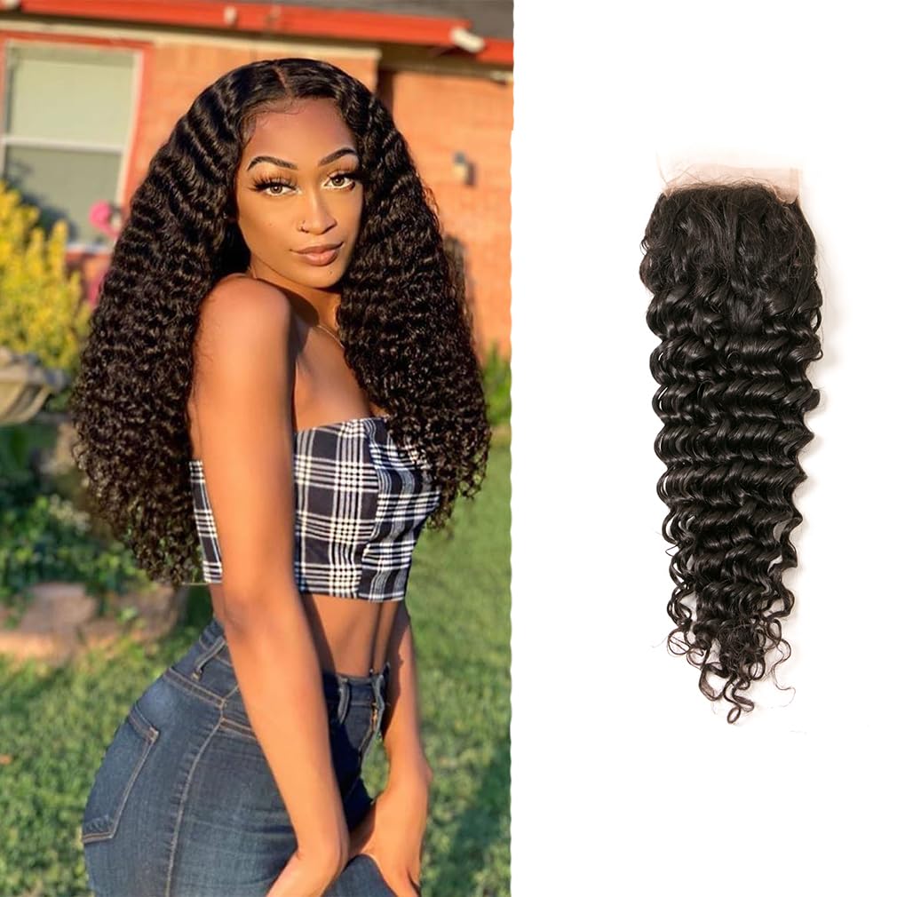 4x4 Deep Wave Lace Closure Human Hair 22 Inch 100% Unprocessed Brazilian Virgin Human Hair with cap Ear to Ear PLace Frontal Pre Plucked with BabyHair